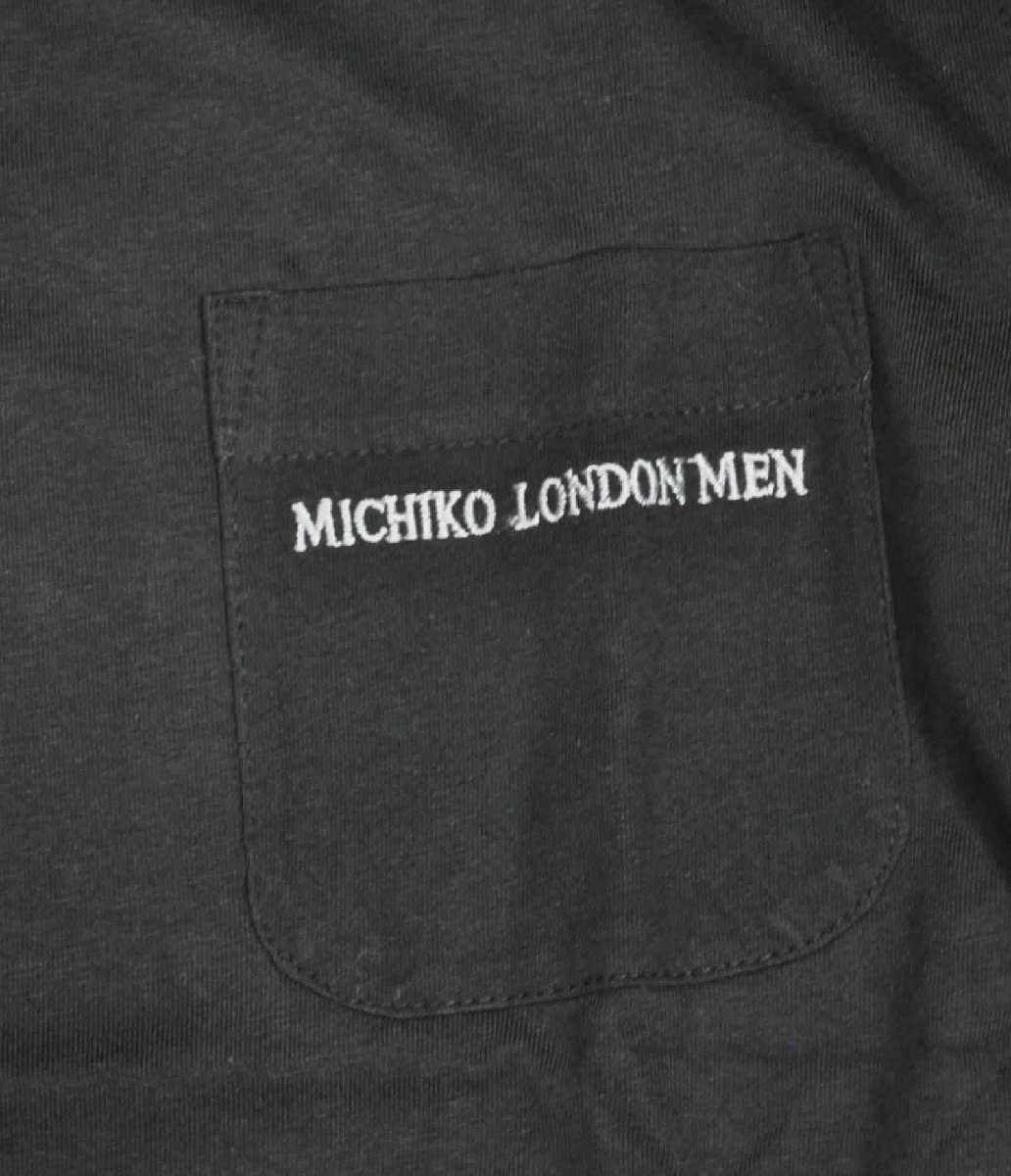 [ミチコロンドン] Tシャツ 半袖 天竺 バックプリント 胸ポケット付き リラックスウエア Mサイズ bk黒　ML9M-T037_画像2