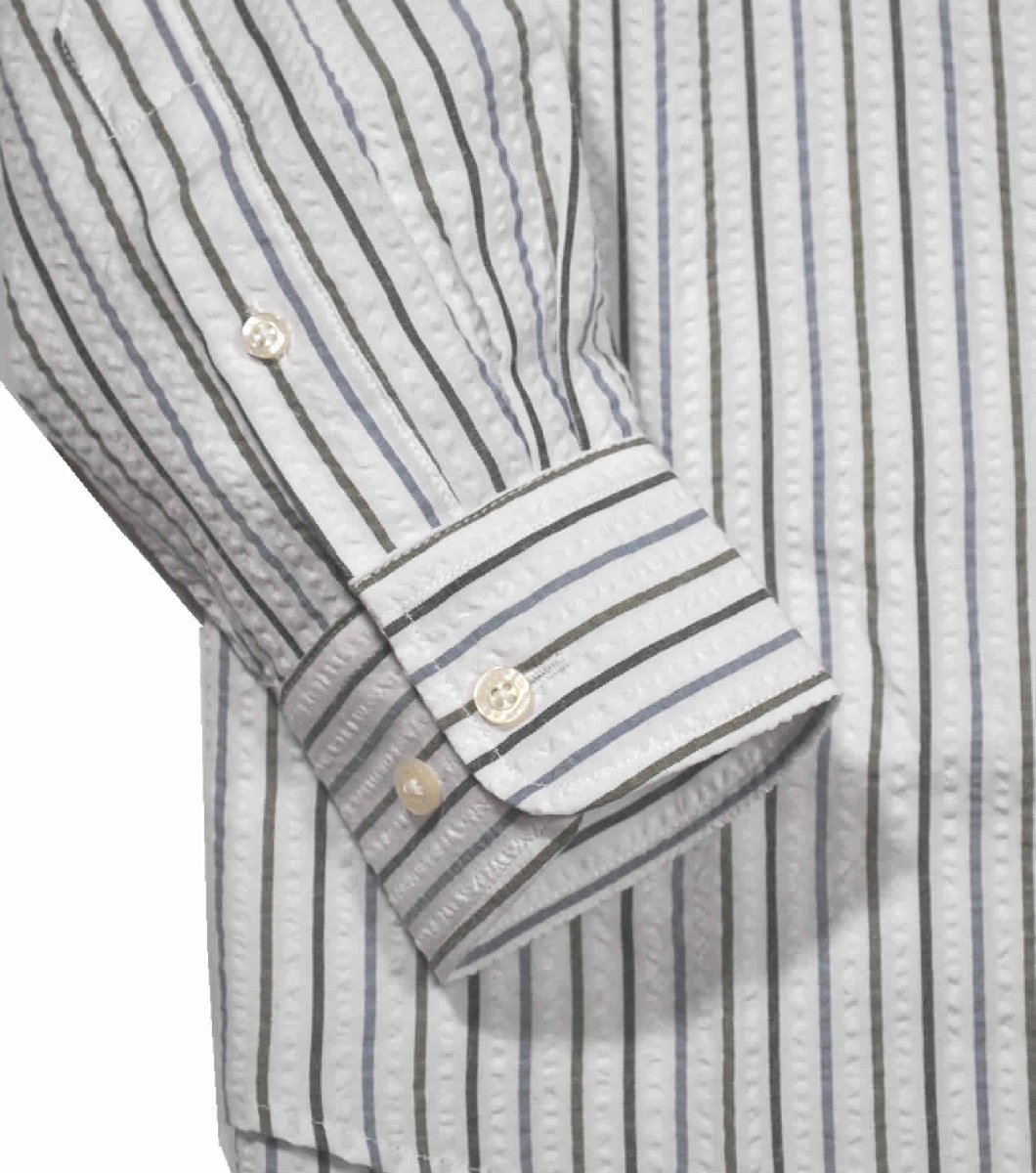 [ミチコロンドン] ワークシャツ ボタンダウンストライプ サッカー素材シャツ(長袖)　Lサイズ　dwt白太ストライプ　ML9P-H703_画像4