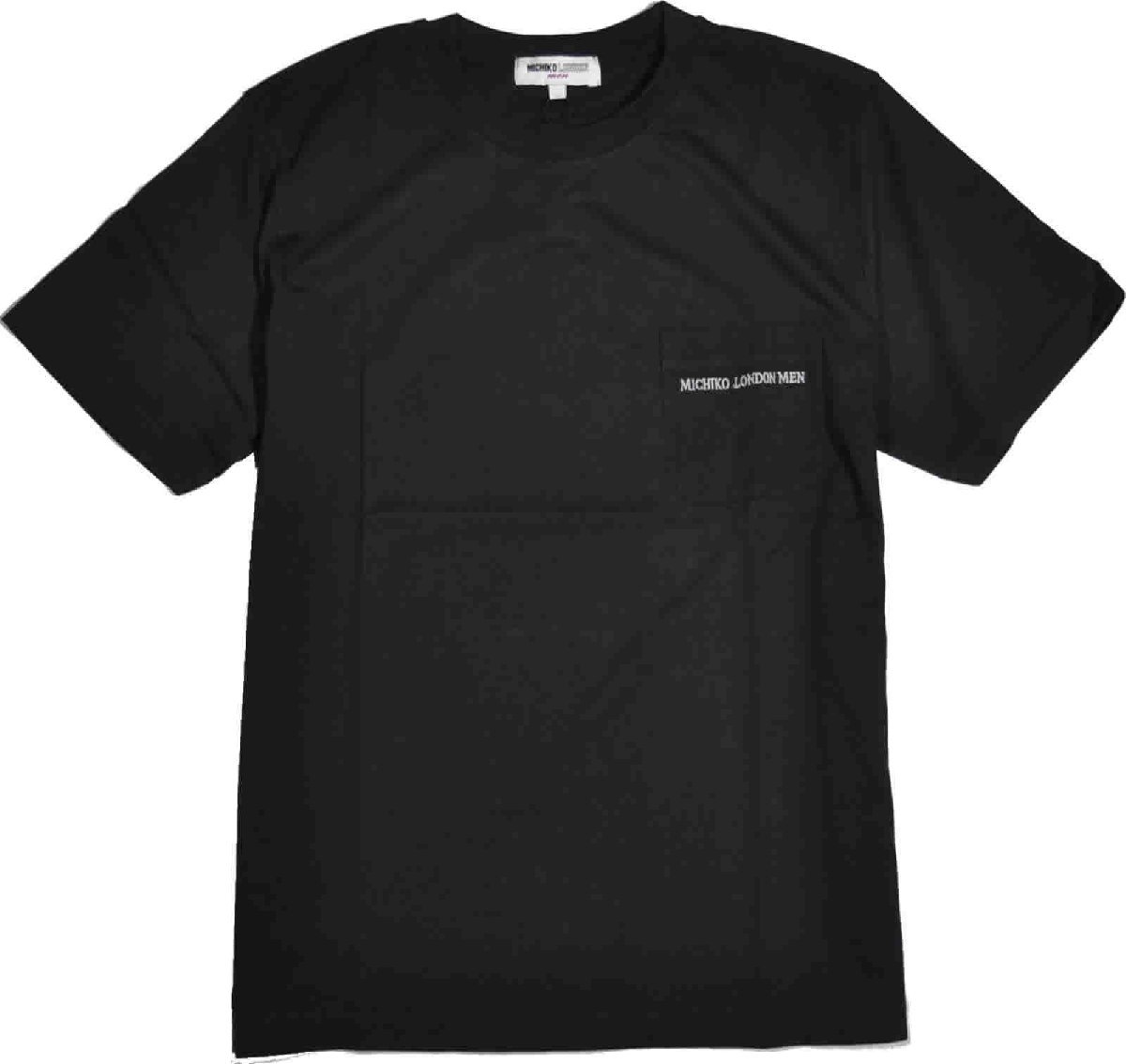 [ミチコロンドン] Tシャツ 半袖 天竺 バックプリント 胸ポケット付き リラックスウエア Mサイズ bk黒　ML9M-T037_画像1