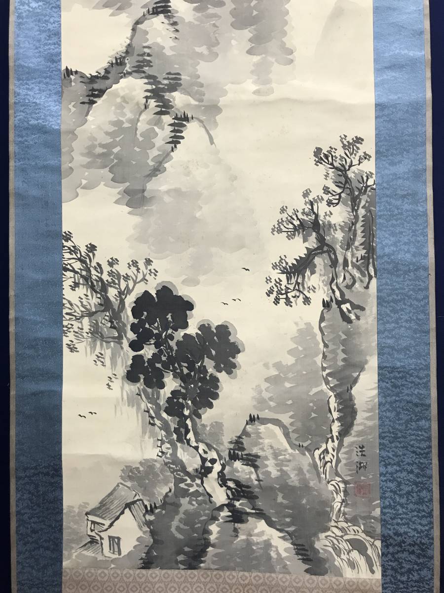 [ genuine work ] Fukuda . lake / landscape map / hanging scroll * Treasure Ship *AC-667