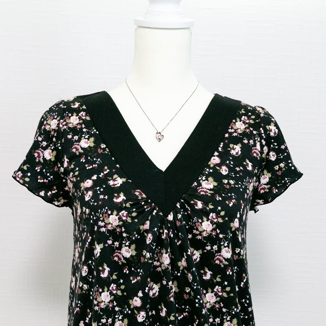 [ free shipping ]KLEIN PLUS+( clamp ryus) floral print total print tunic dress V neck black 