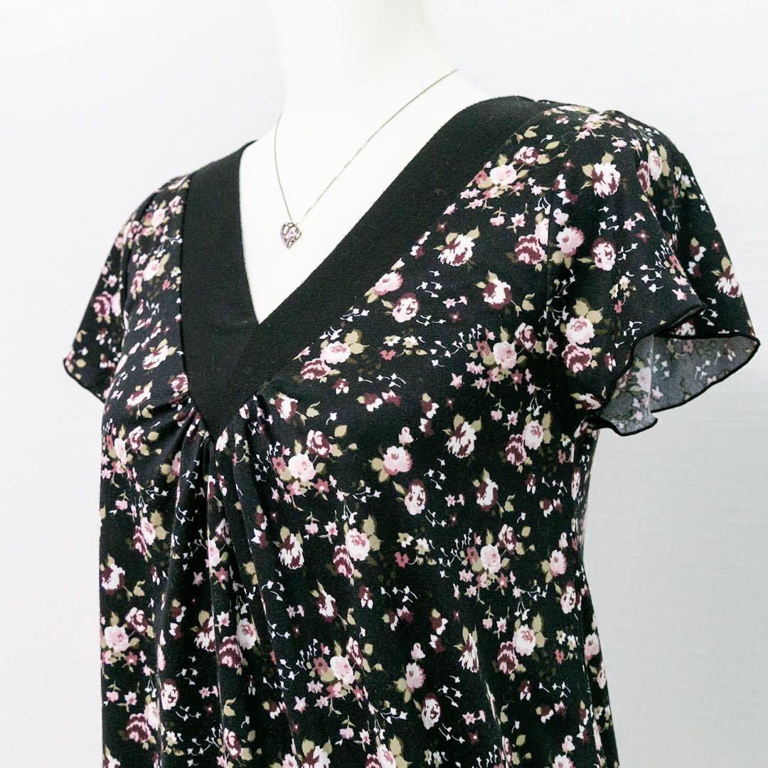 [ free shipping ]KLEIN PLUS+( clamp ryus) floral print total print tunic dress V neck black 