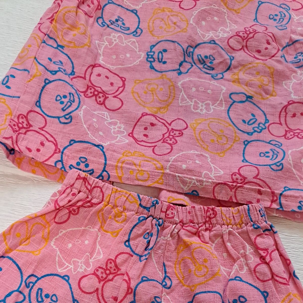 Disney ツムツム柄 子供 甚平 90 ピンク ミニー ドナルド サリー 上下 ショートパンツ セパレート 綿 浴衣 西松屋