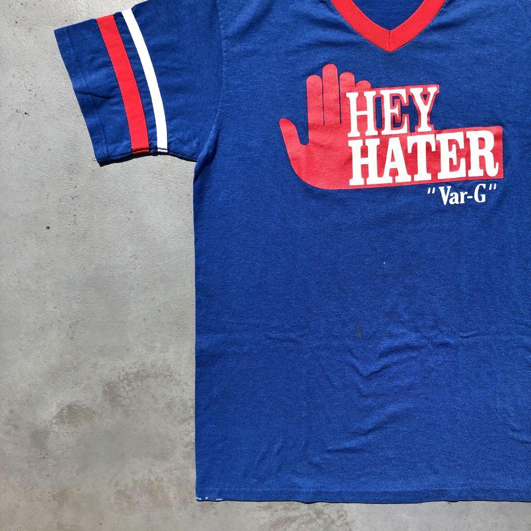 90s HEY HATER ビンテージ Vネック リンガーTシャツ Lサイズ ブルー
