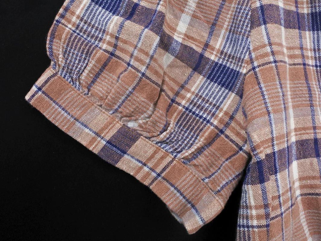 LOWRYS FARM Lowrys Farm linen. квадратное шея проверка блуза рубашка sizeM/ чай x темно-синий #* * dgb9 женский 