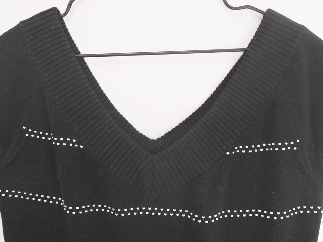  cat pohs OK Private Label V neck border beads knitted sweater sizeM/ black #* * dgc7 lady's 