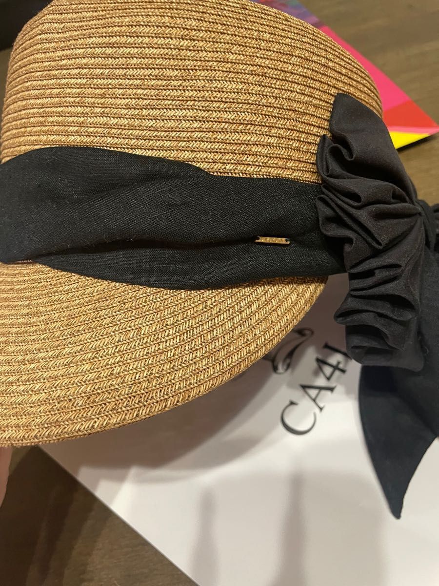 【美品】CA4LA 麦わら帽子 ビックリボン 大人可愛い(定価14850円)