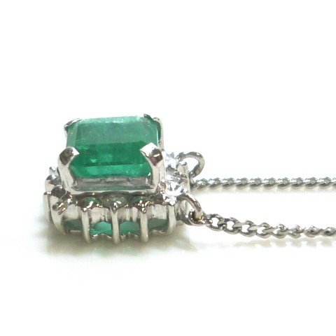 J◇Pt850 Pt900 エメラルド 0.91ct & ダイヤモンド ネックレス プラチナ 造幣局検定 ホールマーク emerald platinum necklace【ネコポス】_画像4