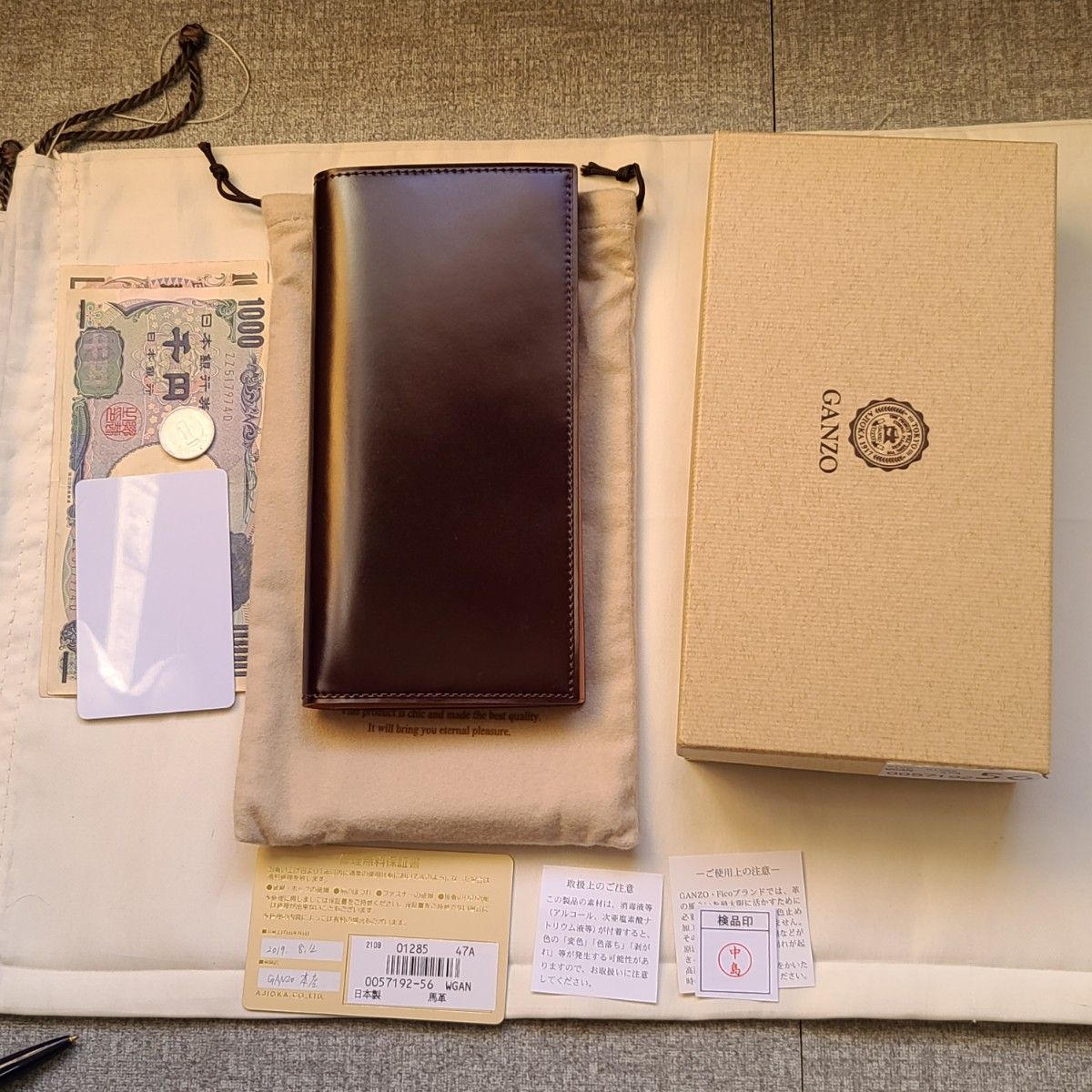 未使用!交渉可,コードバン,GANZO,ガンゾ,財布,札入れ,ファスナー小銭入れ付き長財布,ダークブラウン,CORDOVAN,ヌメ