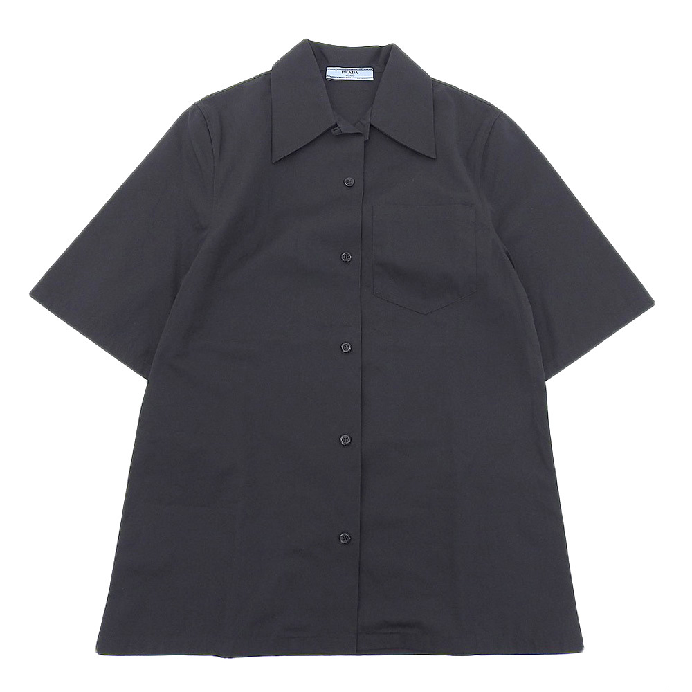  super-beauty goods Prada PRADA present blue tag cotton 100% oversize shirt 38 black lady's 