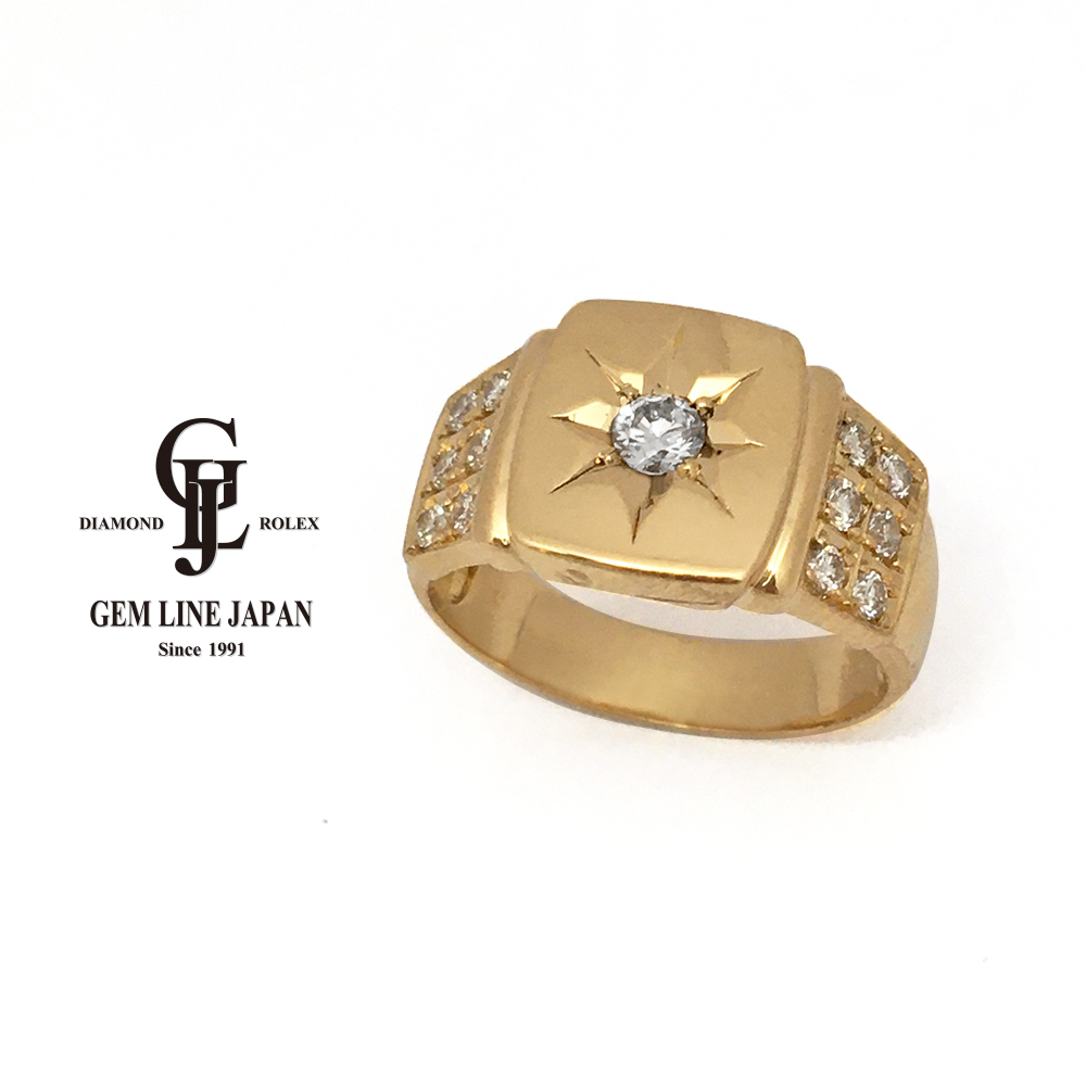 人気ブランド 0.53ct ダイヤモンド K18 メンズ リング 印台 五光留 ゴールド 人気ブランド 0.53ct ダイヤモンド K18 メンズ リング 印台 五光留 ゴールド