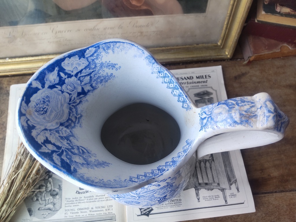 ☆フランス アンティーク サルグミンヌ 花絵 ブルー 大