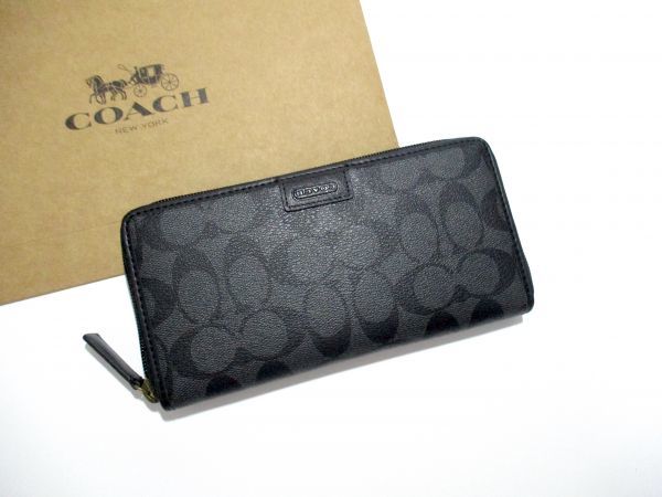 COACH 長財布 新品 同様 未使用 正規品 [51] ジッピーウォレット メンズ レディース F74737 ヘリテージ チャコール グレー ブラック_画像1