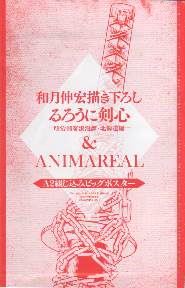 るろうに剣心 -明治剣客浪漫譚・北海道編- × ANIMAREAL　A2綴じ込みビッグポスター/美品/未開封品/和月伸宏さん/ジャンプSQ付録_画像1