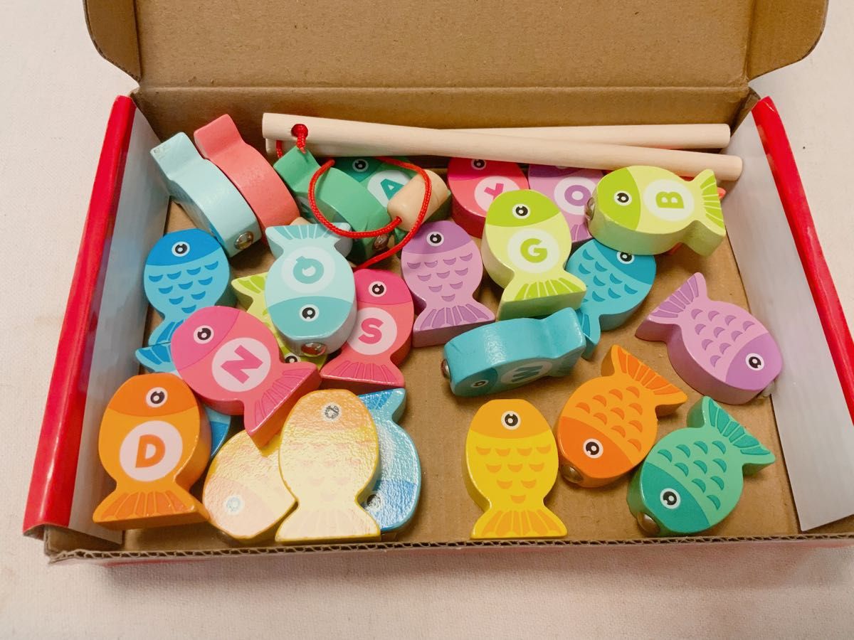 木のおもちゃ モンテッソーリ 魚釣り 木製玩具 知育玩具 おもちゃ 釣り 魚