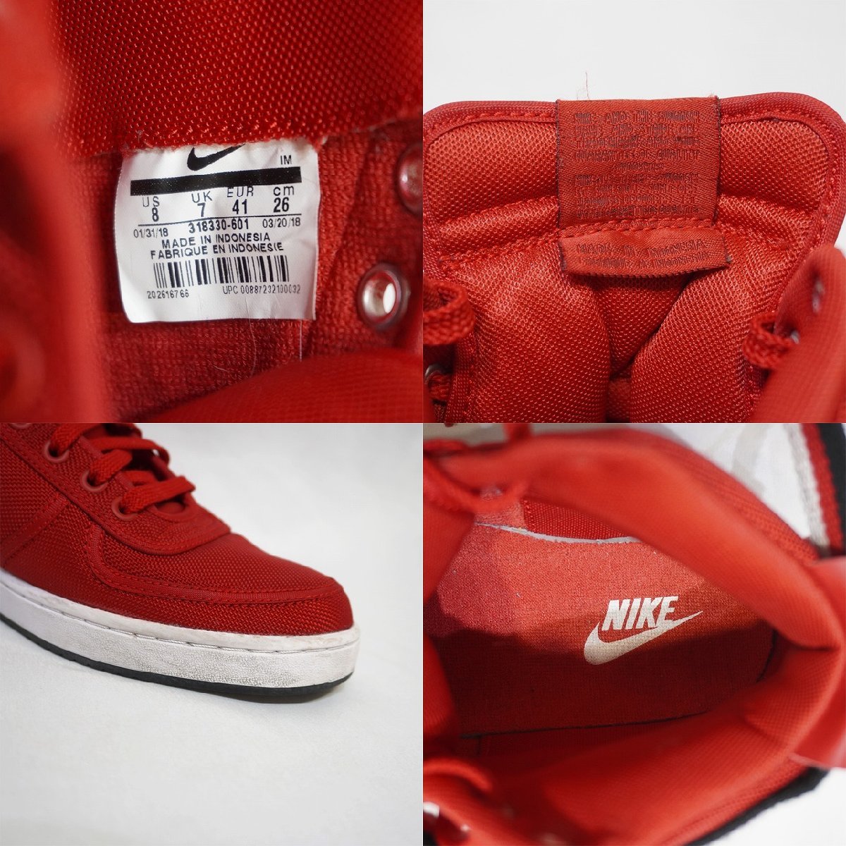 NIKE 26cm VANDAL HIGH SUPREME QS GYM RED 318330-601 ナイキ　バンダル　ハイカット　スニーカー　H7-108_画像9