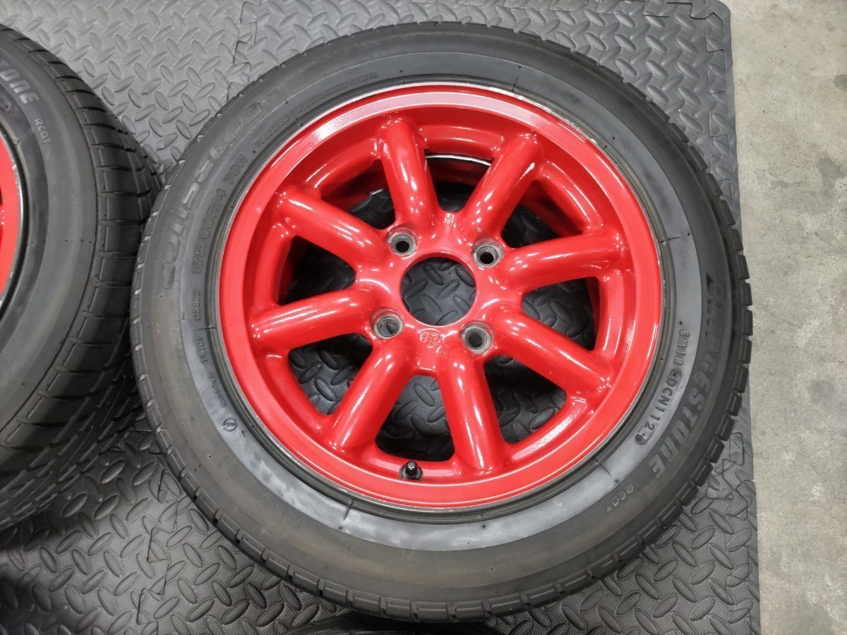 ブラックレーシング Black Racing 8スポーク 14インチ 6J +40 4H-114.3 バリ山 BRIDGESTONE 175/60R14 カプチーノ ワタナベ エイトスポーク_画像5