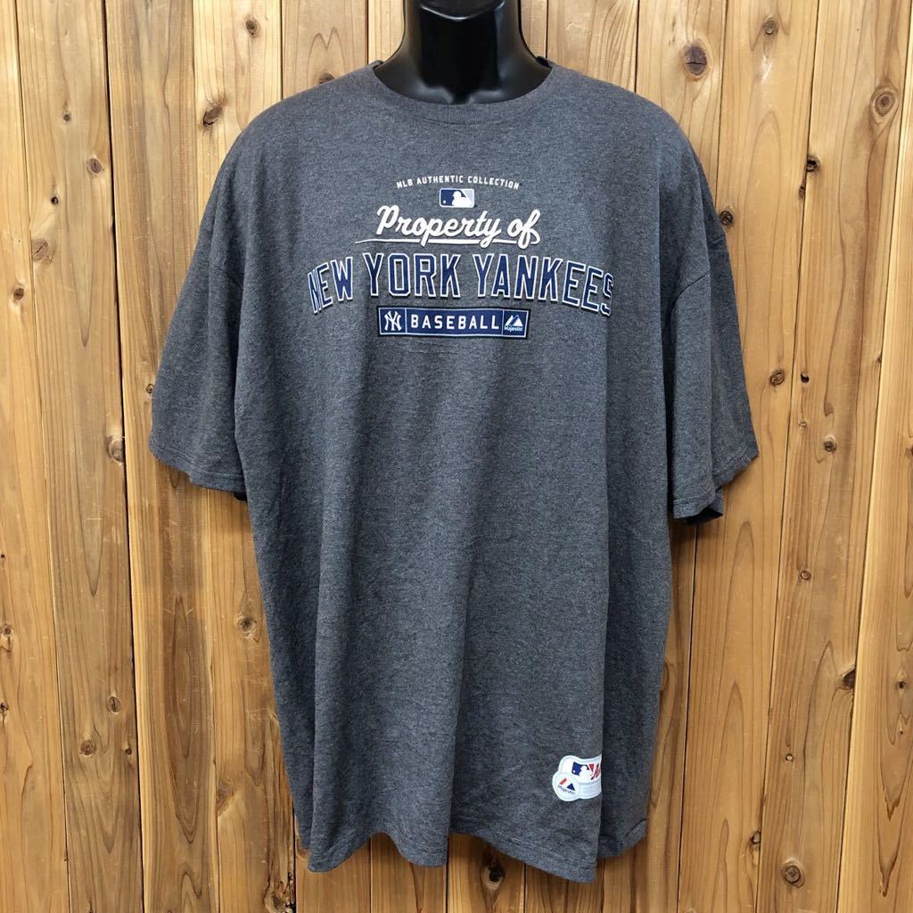 Authentic /Majestic /メンズ2XL グレー 半袖Tシャツ トップス プリントTシャツ NEW YORK YANKEES /BASEBALL 野球 アメカジ USA古着_画像1