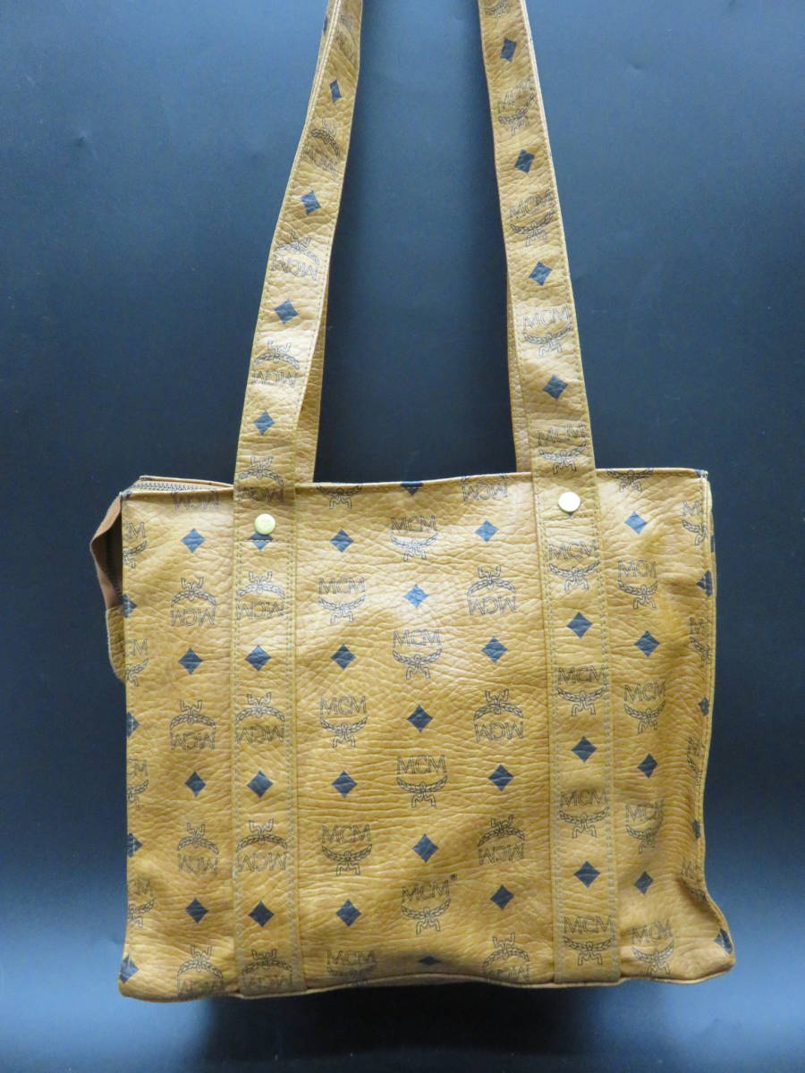 MCM エムシーエム MCMロゴ柄 トート バッグ 肩掛け レザー キャメル