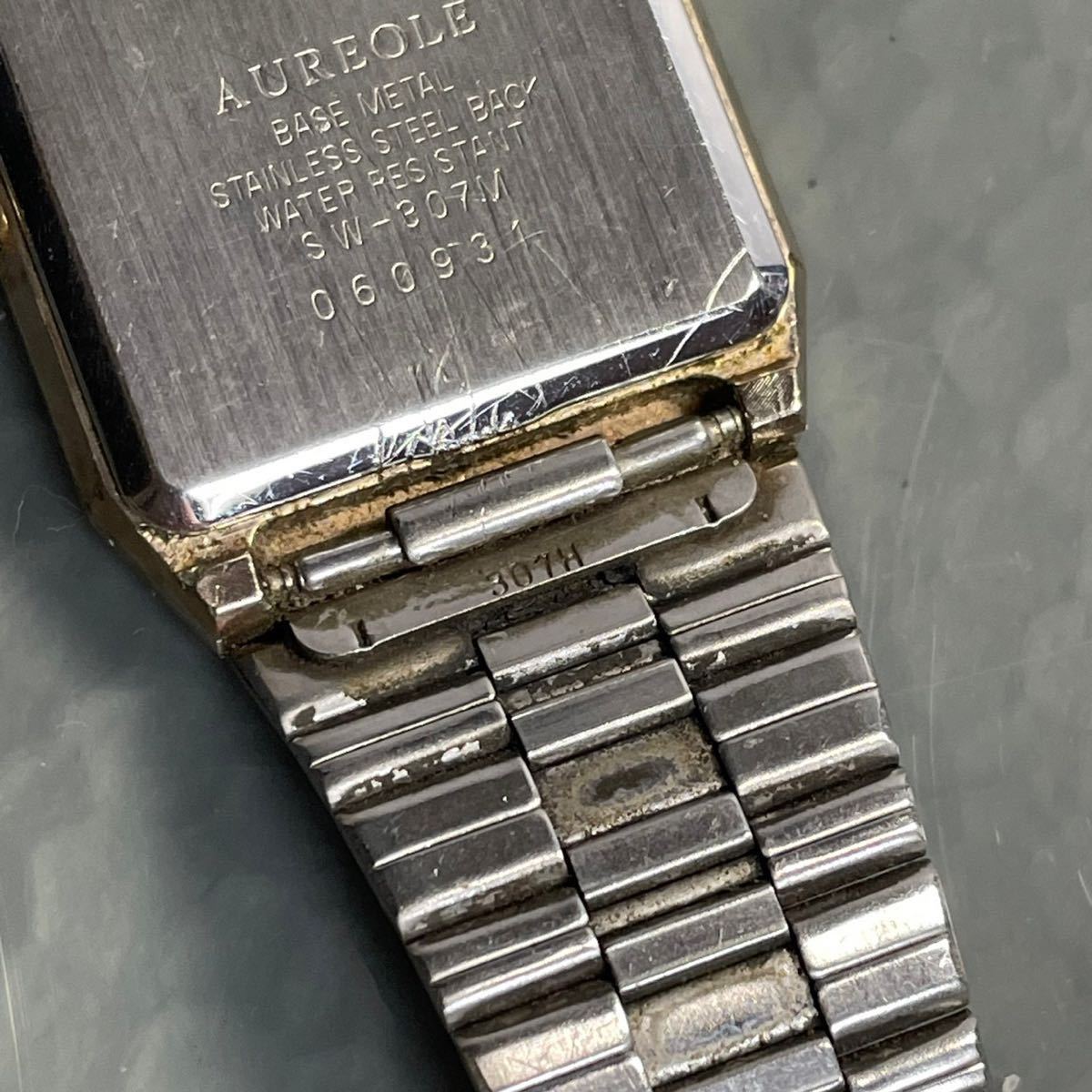 AUREOLE 腕時計　クオーツ SW-307M シルバー　レディース　メンズ　現状品　ファッション装飾　オレオーレ　四角　アナログ時計_画像6