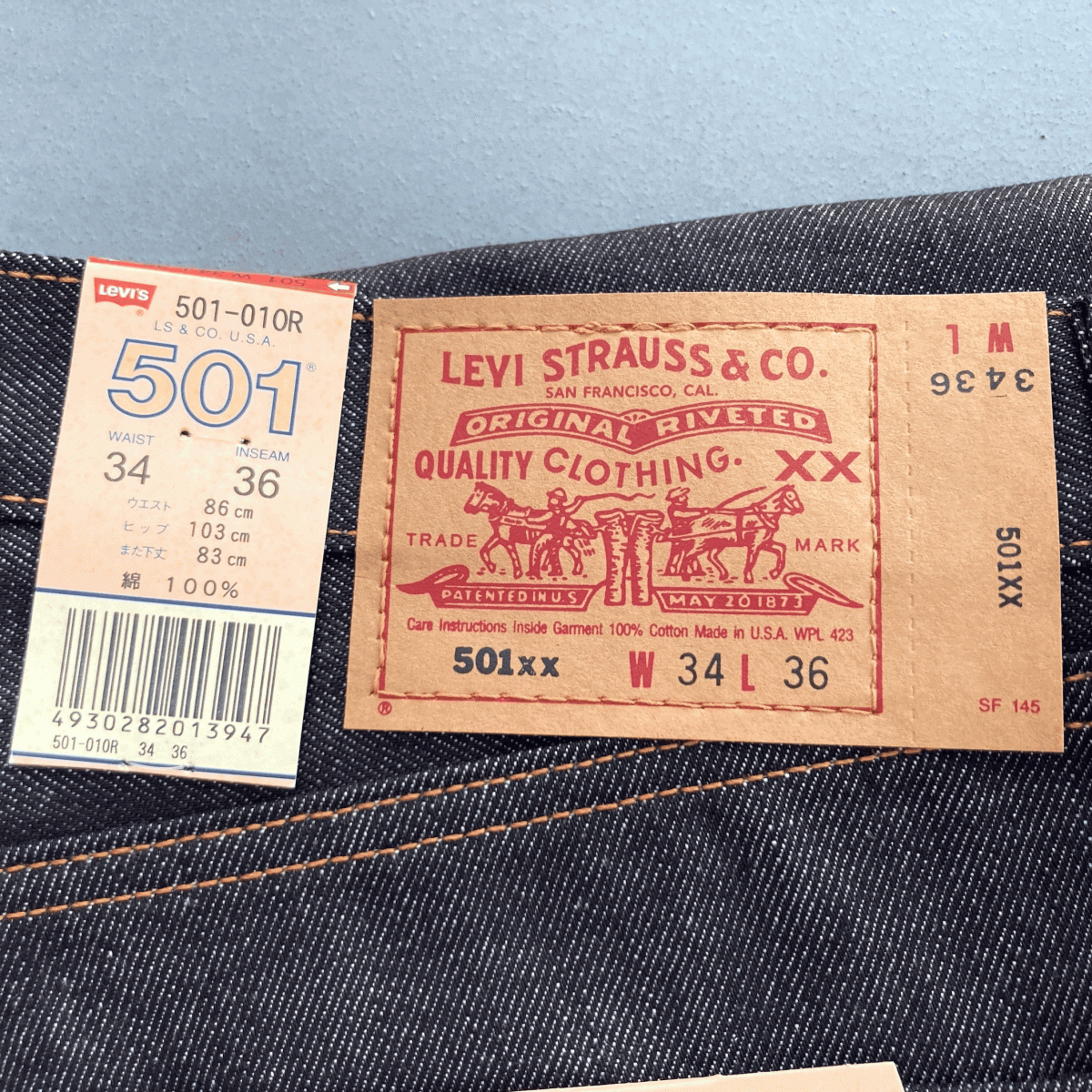 00s американский производства неиспользуемый товар LEVI*S 501XX 501-01OR постоянный W34 L36 rigid не использовался Vintage America USA производства джинсы Denim брюки 