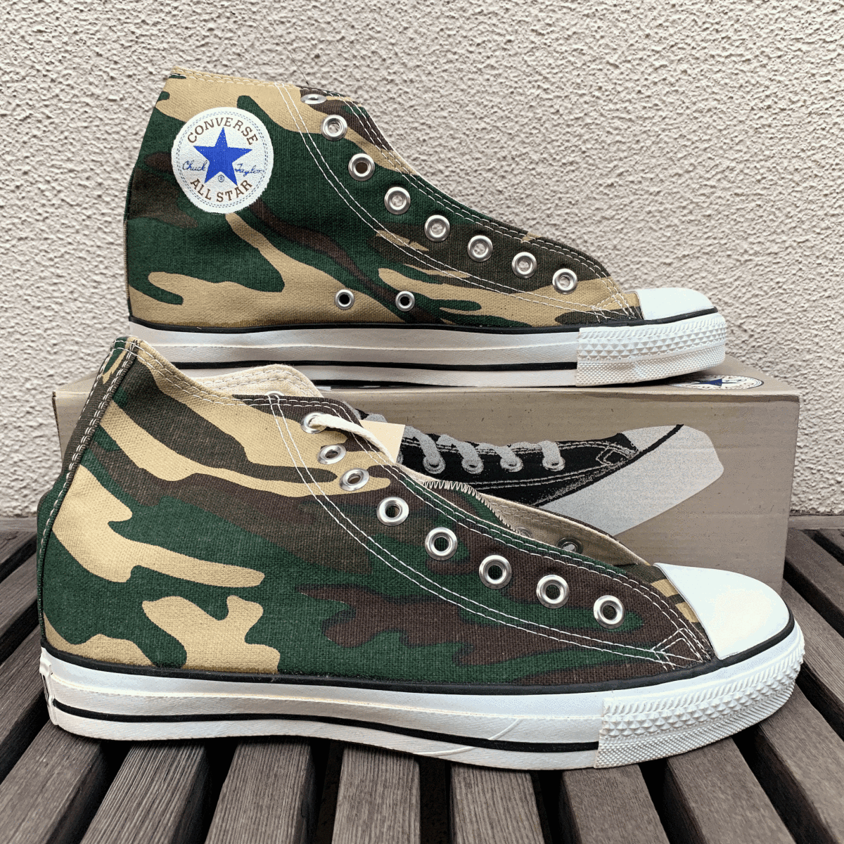 デッドストック USA製 90s ALL STAR HI CAMO カモフラージュ US8.5 27cm アメリカ米国製ALLSTARオールスター チャックテイラー カモ緑 迷彩