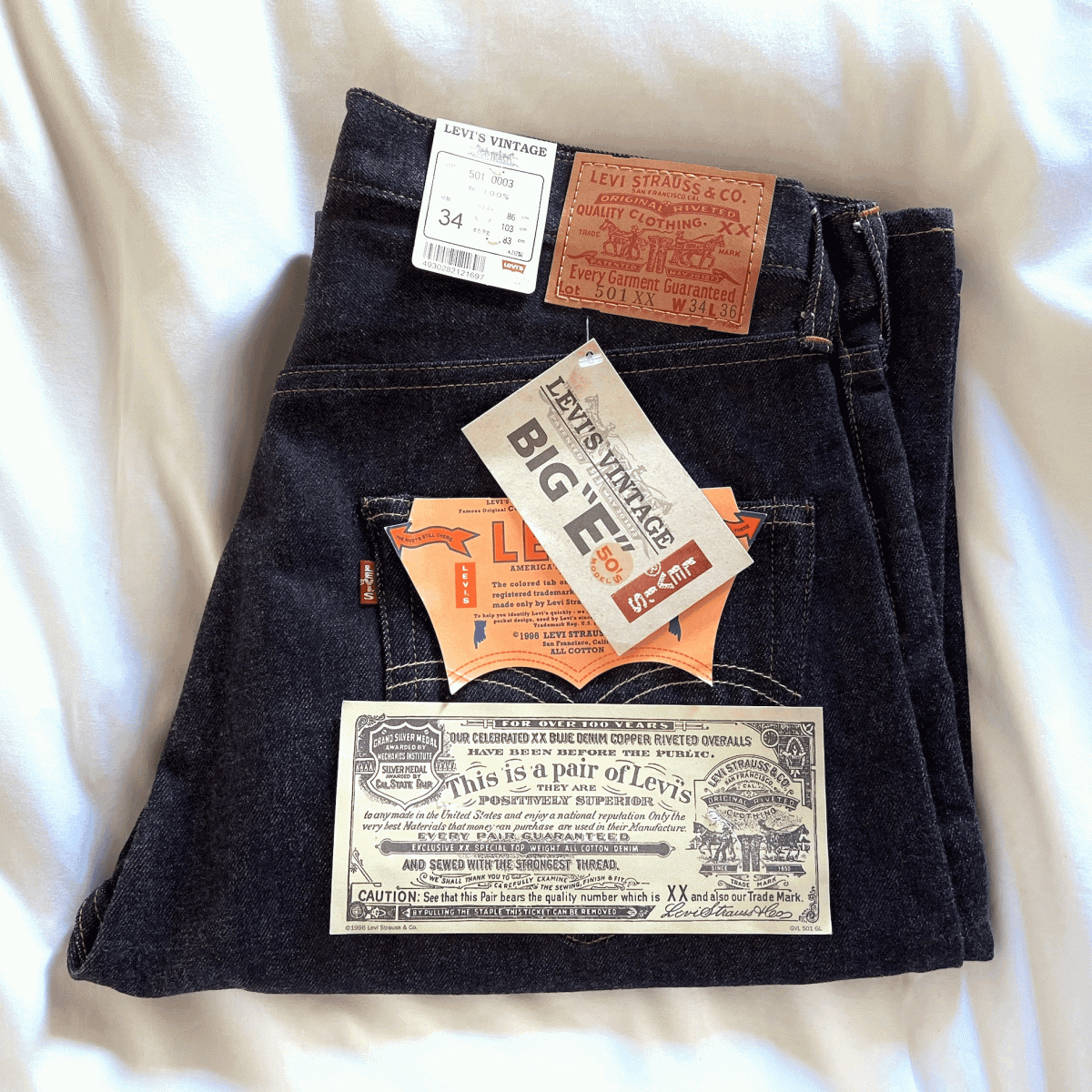 バレンシア工場製 1955年モデル LEVI’S 501XX 501-0003 W34 L36 デッドストック 米国製 リジッド 50s 55s アメリカUSA製 55501 555 未使用