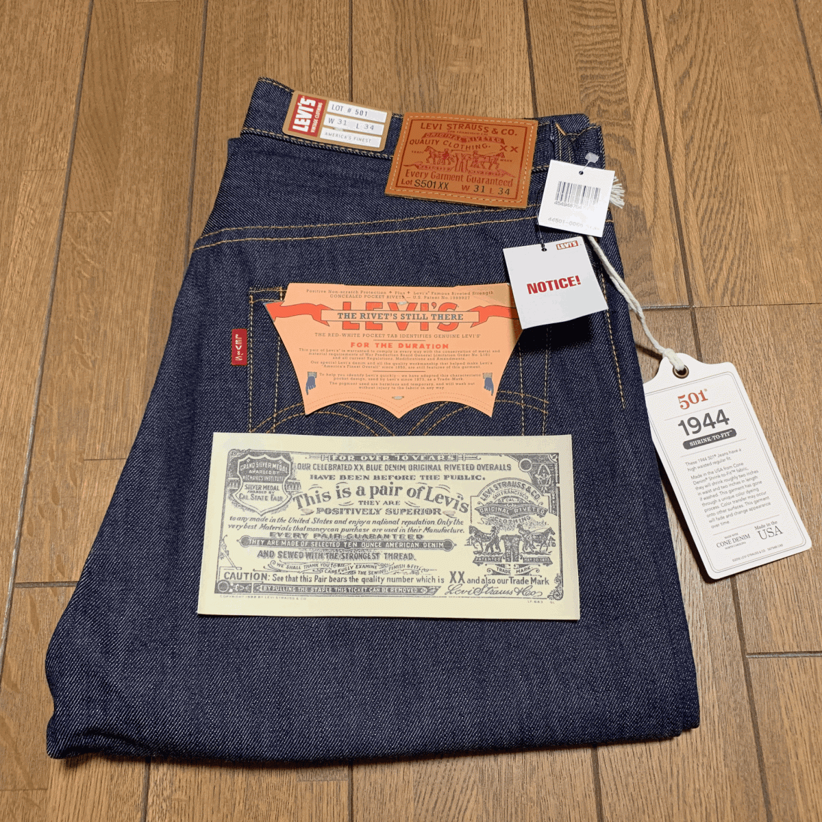 米国製 1944年モデル 大戦 LEVI'S 501XX S501XX 44501-0068 W31 L34 リジッド ホワイトオーク 40s 44 アメリカUSA製 デニムパンツ ジーンズ_画像7