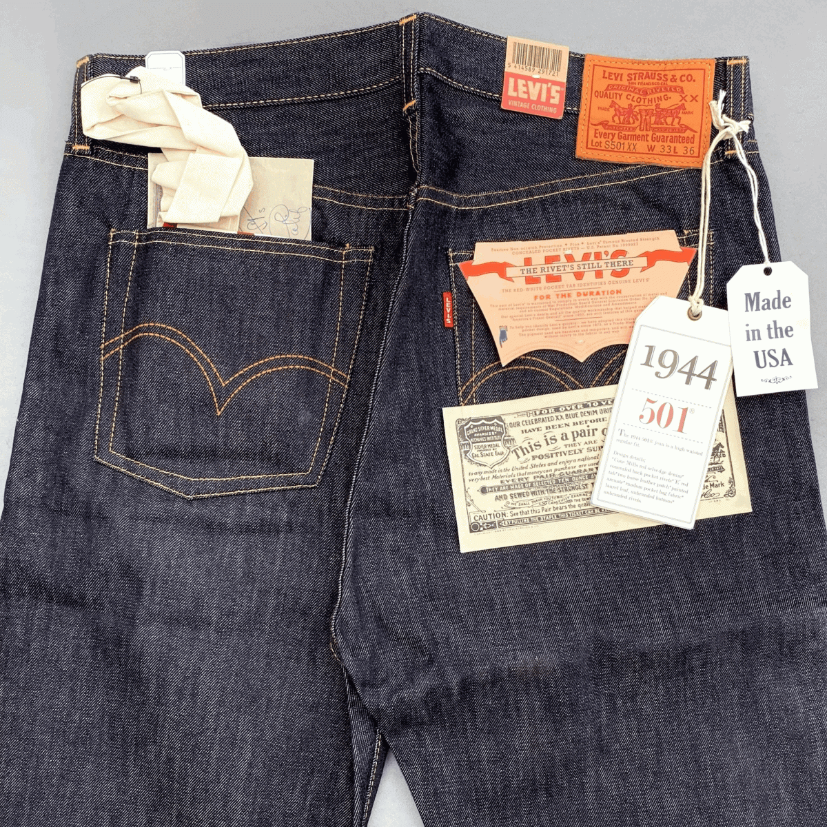 米国製 1944年モデル 大戦 LEVI'S 501XX S501XX 44501-0118 W33 L36 リジッド ホワイトオーク 40s 44 ジーンズ アメリカUSA製 デニムパンツ_画像1