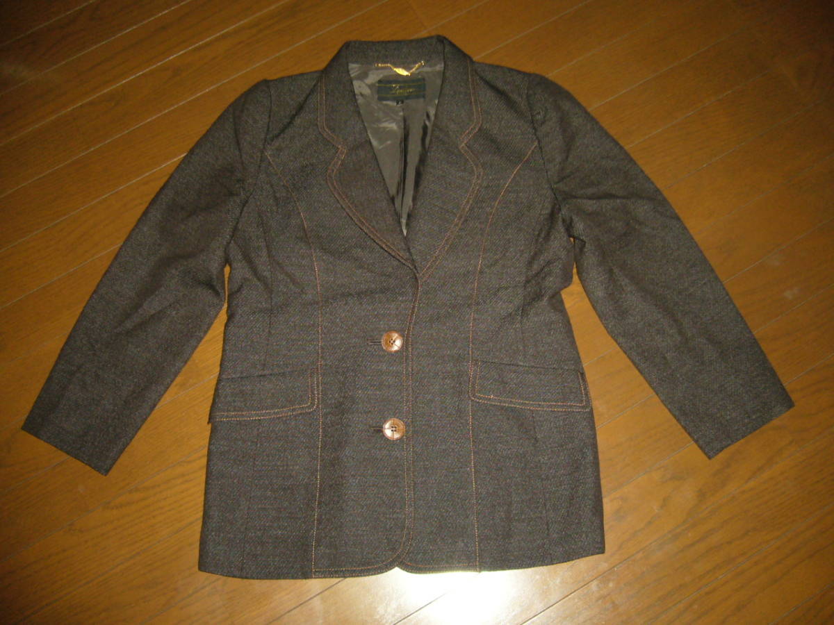 #202-77♀：Liliane Burtyリリアンビューティー　ウールジャケット　サイズ.9号　色,チャコールグレー　日本製　女性　美品　アウター_画像1