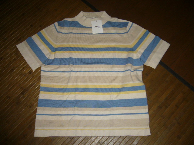 196‐56♀：McGREGOR マクレガー　半袖　薄手　ニット　クルーネックセーター　size.L　色.多色ボーダー　ニチメンインフィニティ時期　_画像1