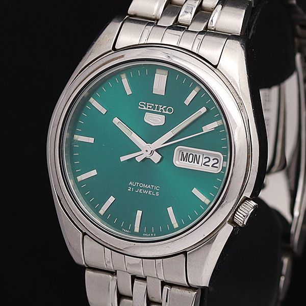 SEIKO5 7S26-01V0 AT 自動巻 グリーン 裏スケ デイデイト-