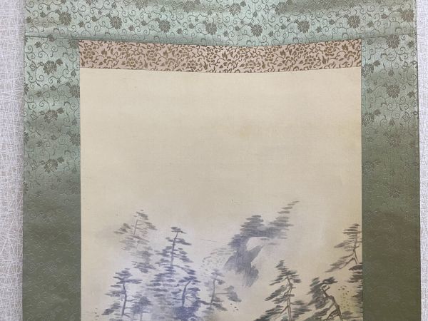 時代物 掛軸 [彩色山水] 輝山 山水画 絹本 肉筆 47×184cm 署名 落款 掛け軸 旧家うぶだし 骨董品_画像3