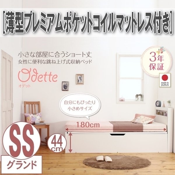 【0434】ショート丈収納ベッド[Odette][オデット]薄型プレミアムポケットコイルマットレス付き SS[セミシングル][深さグランド](3