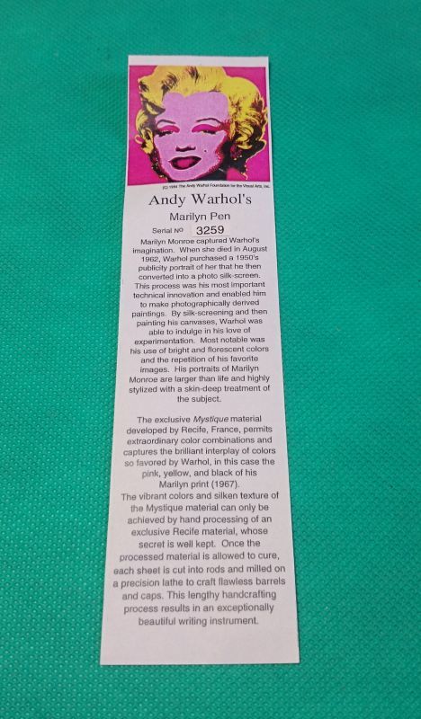 レシーフ『アンディ・ウォーホル　マリリン・モンロー　Andy Warhol Marilyn Monroe Pen』セルロイド軸万年筆_画像3