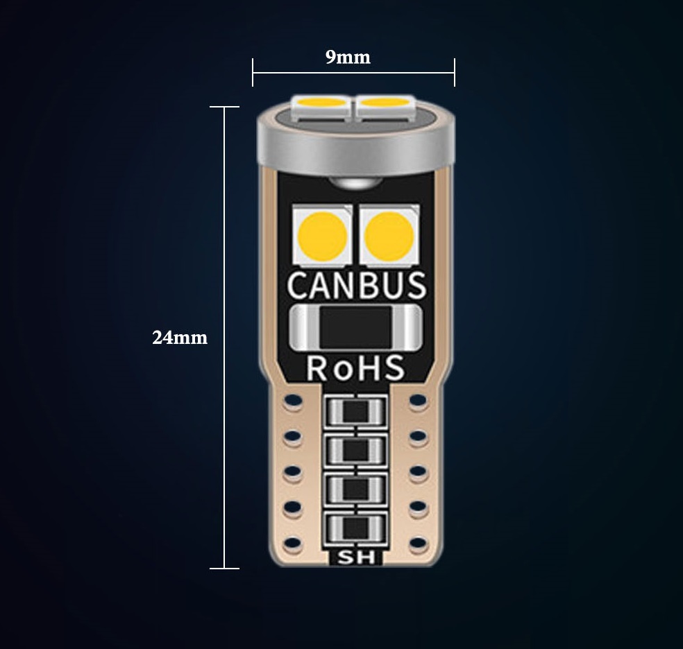 3030 SMD LED T10 5個セット エラーフリー アンバー LEDバルブ W5W 12V 室内灯　ナンバー灯　読書灯　インテリアライト　オレンジ_画像2