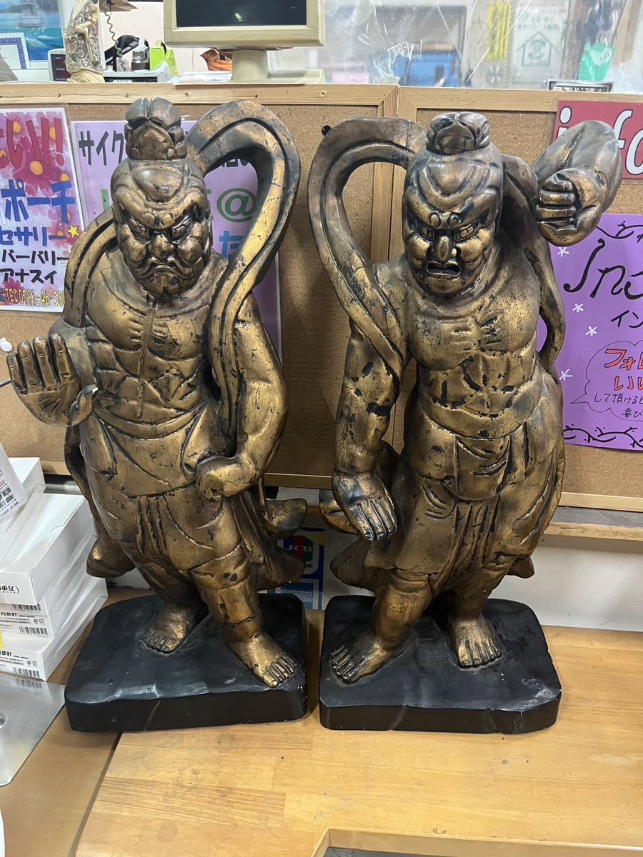 オンラインストア日本 木彫り 金剛力士像 2対セット 彫刻、オブジェ