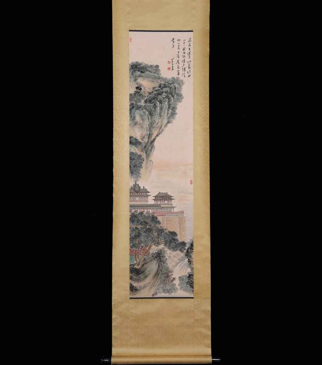 古美術 掛け軸 中国・近現代 溥儒書 「春山楼閣図」 紙本 立軸 書道 古美術 掛け軸 中国・近現代 溥儒書 「春山楼閣図」 紙本 立軸 書道