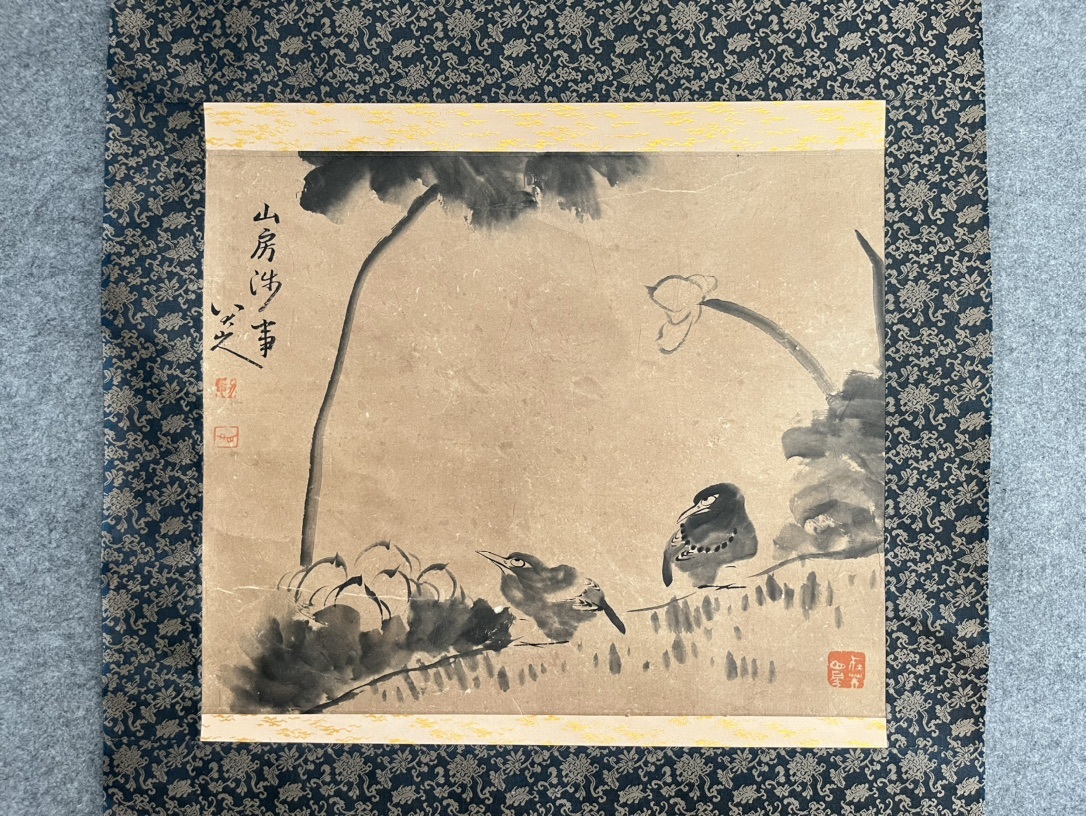 古美術 掛け軸 中国・清時代 八大山人書 花鳥図 紙本 立軸 書道
