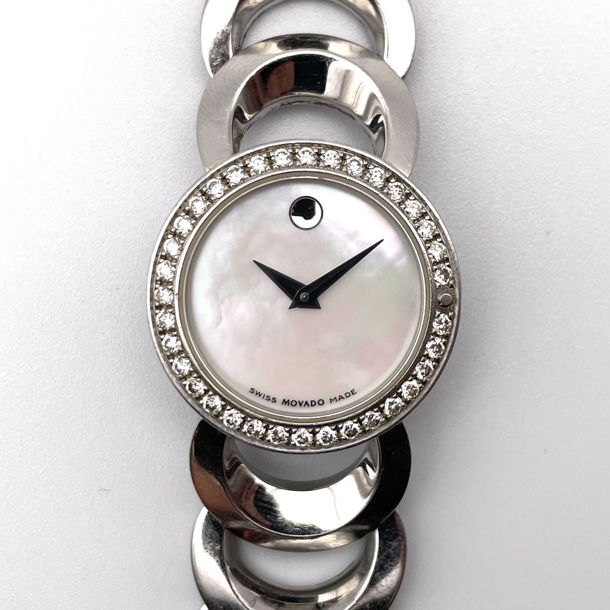 【美品・希少・稼働品】モバード MOVADO ロンディロ ダイヤ シェル クォーツ バングル  腕時計