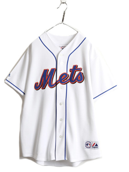 大きいサイズ XL 程■ MLB オフィシャル Majestic メッツ ベースボール シャツ メンズ ユニフォーム ゲームシャツ メジャーリーグ 大リーグ