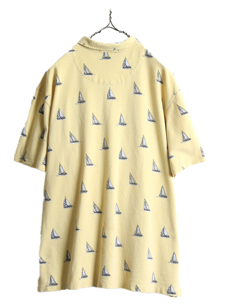 90s 大きいサイズ XL ■ ポロ ラルフローレン 総柄 鹿の子 半袖 ポロシャツ メンズ 古著 90年代 オールド POLO 半袖シャツ ヨット ボックス