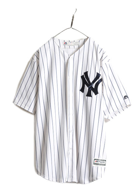 大きいサイズ XL ■ MLB オフィシャル Majestic ヤンキース ベースボール シャツ メンズ / 古着 ユニフォーム ゲームシャツ メジャーリーグ