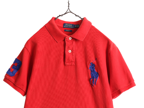  большой po колено # Polo Ralph Lauren олень. . рубашка-поло с коротким рукавом ( мужской M ) б/у одежда POLO рубашка с коротким рукавом custom Fit number кольцо красный 