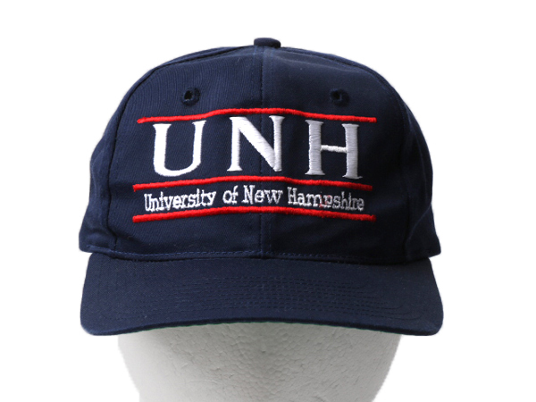 80s ■ UNH カレッジ 刺繍 ベースボール キャップ フリーサイズ 古着 80年代 ビンテージ 帽子 トラッカー 6パネル スナップバック 大学 紺_画像2