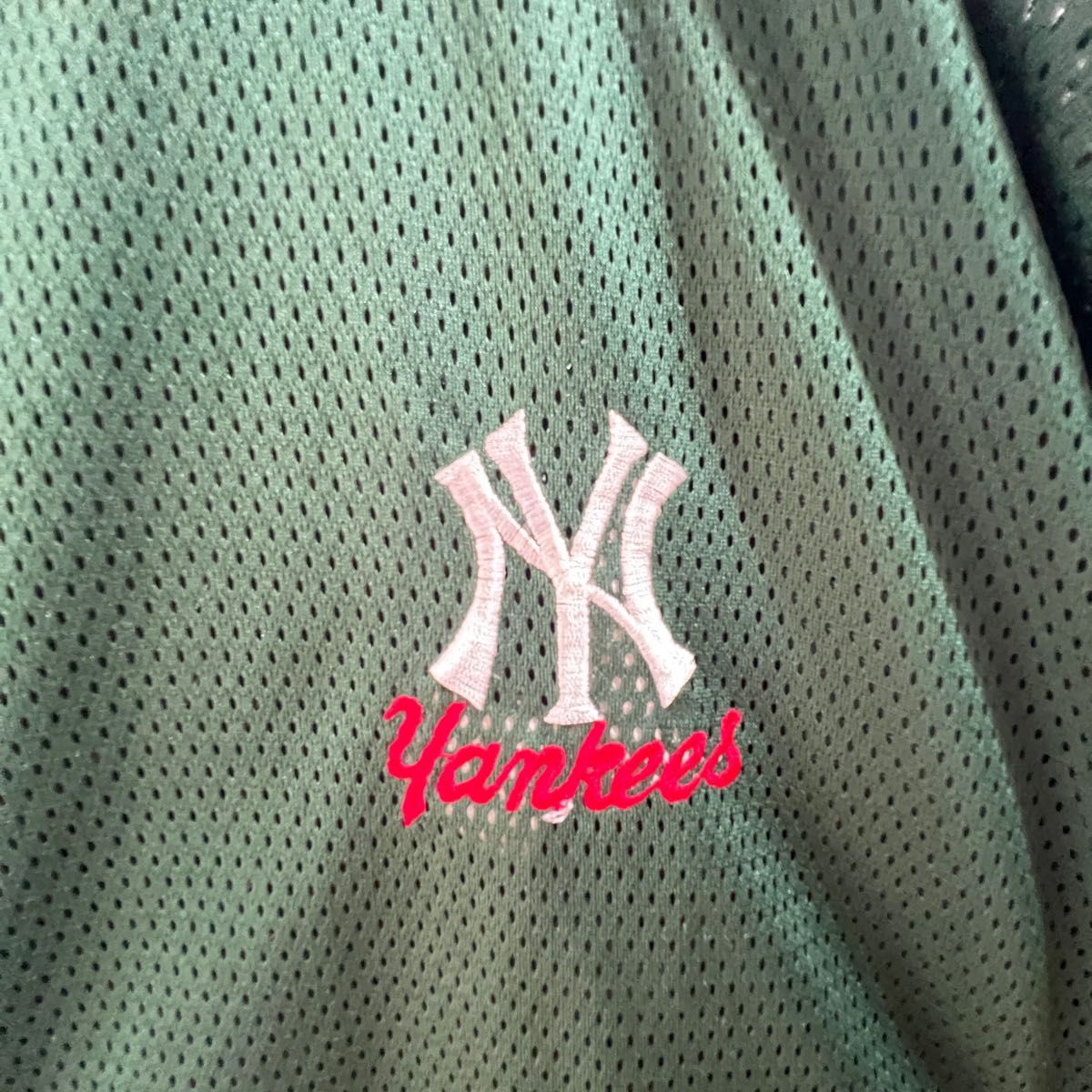 【USA製】ヤンキース ベースボールシャツ メッシュ champion XL Majestic NEW YORK 半袖シャツ