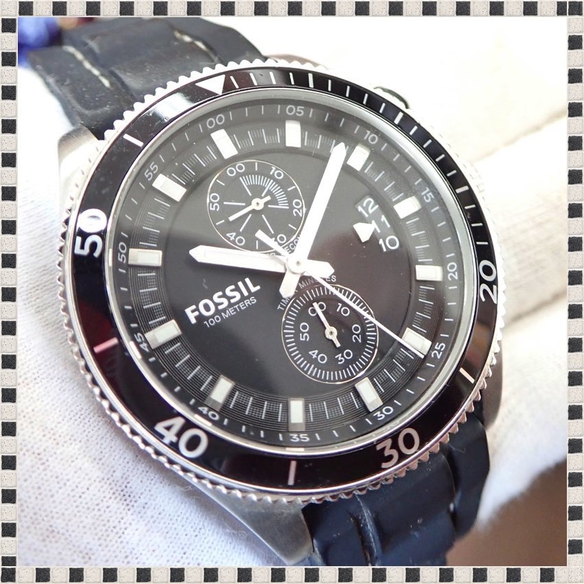 【 良品 】 フォッシル WAKEFIELD CH3009 クロノグラフ デイト ラバーベルト クォーツ 44mm メンズ 腕時計 稼働品 FOSSIL