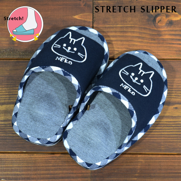  cat embroidery stretch slippers cat diet slippers Shape slippers navy tsubo heel none toes ..