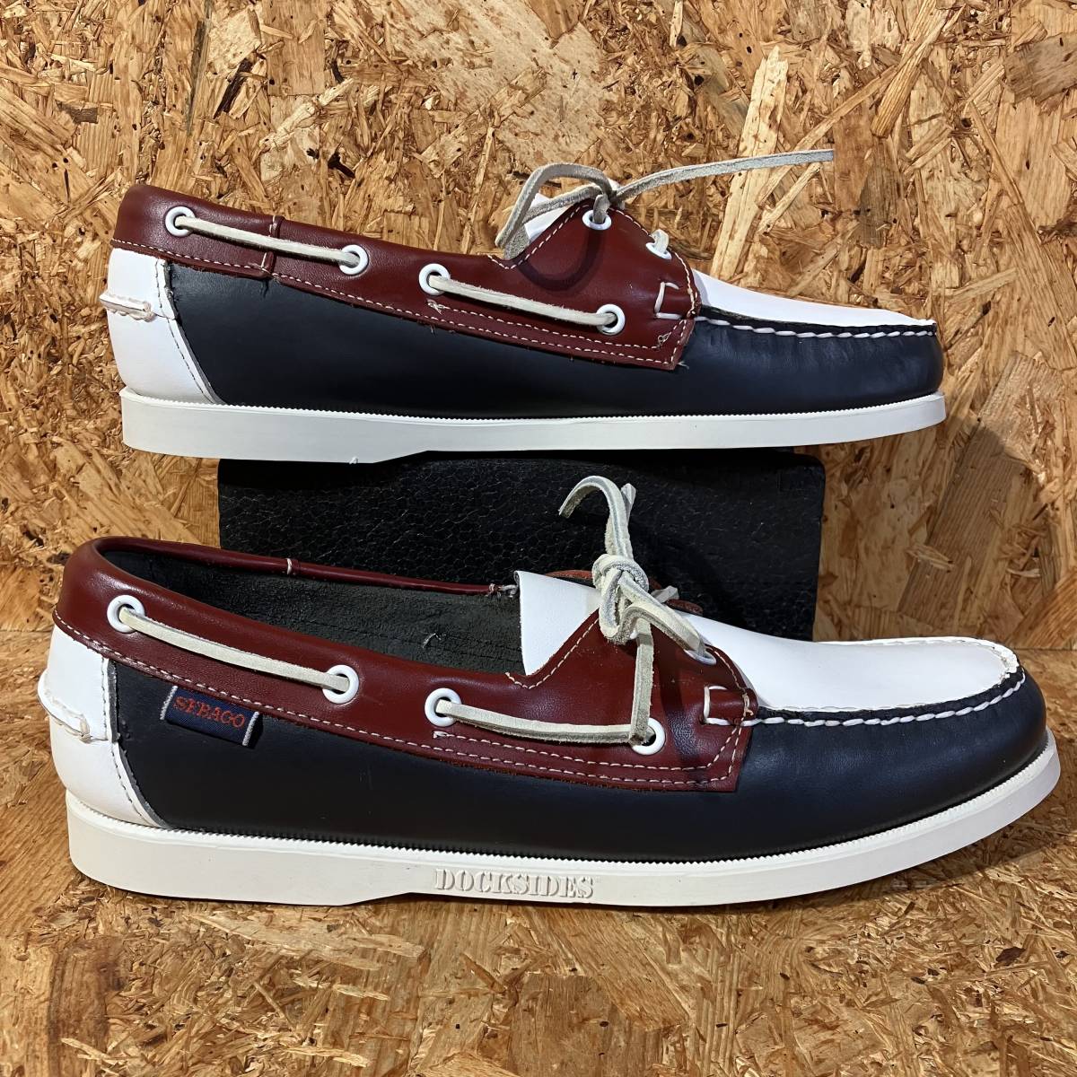 SEBAGO DOCKSIDES US8 26cm US8.5 26.5cm US9.5 27.5cm NAVY WHITE REDsebago кожа deck shoes SPINNAKER