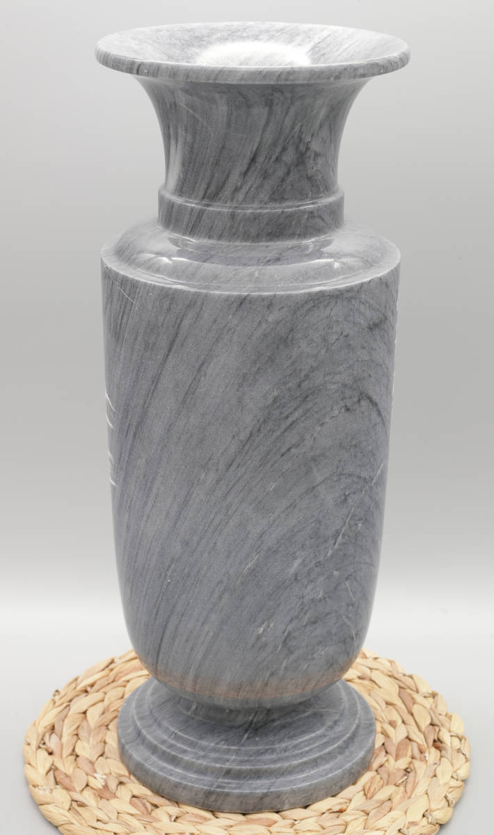 大理石製水画花器　花瓶　秋山群鶴　定盛　高約46cm×径約18cm 重量約10kg_画像3